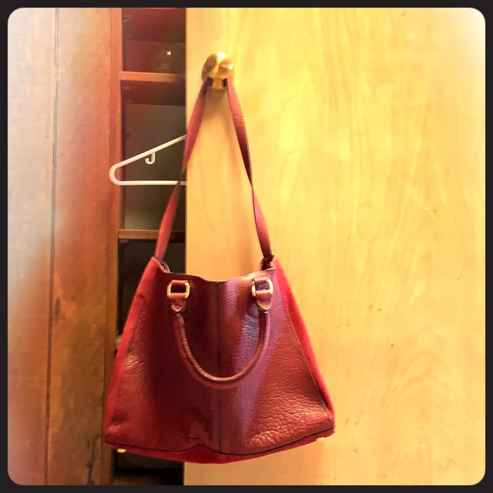 Zara pebble-leather&suede oxblood tote/crossbody